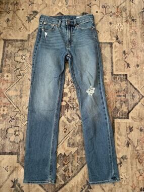 GAP 90s Straight High Rise Jeans Womens 26R Medium Indigo Distressed Denim